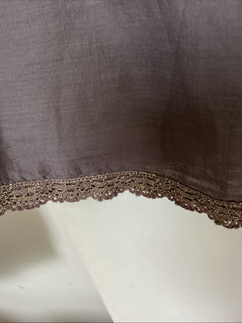 FEI FROM ANTHROPOLOGIE Strapless Brown Midi Dress with hint of gold hue Lace Hem - Picture 2 of 7